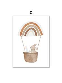 1 pieza Póster de arte de pared con impresión en lienzo de estilo boho con cohete espacial, oso, conejo, erizo, abeja y flores para decoración de habitación de bebé y niños