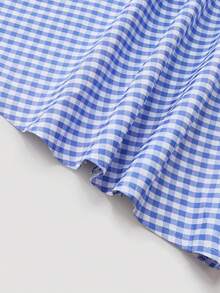 Women's Sleeveless Plaid Print Waist Flare Dress With Knit Cardigan, Bohemian Print Outfit For Date - Blue and White - View 5