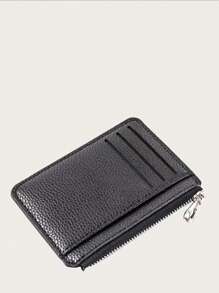 9格超薄拉链信用卡夹，100% PU皮革男士钱包，纤薄简约零钱包，男士钱包，迷你钱包，钱包，秋季卡包 - 黑色 - 查看 2