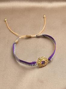 1 件波西米亚风 18K 镀金方晶锆石编织可调节女士手链 - 紫色 - 查看 4