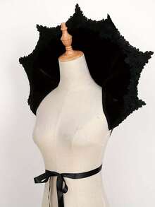 1pc Fashion Women Halloween Gothic Queen Stand Collar Cloak Witch Queen Velvet Skeleton Lace Stand Collar Cloak Costume Art Clothing Accessories, Polyester