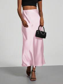 Women's Fashion Elastic Satin Feeling Satin Maxi Skirt, Suitable For All Seasons - Pink - View 5
