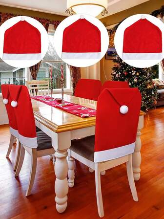 4/6pcs Festive Red Santa Hat Chair Covers Set, Non-Woven Christmas Caps, For Christmas Dinner & Holiday Parties, Adds A Cozy, Festive Touch To Your Table Decor, Ideal For Family Gatherings, Christmas Table Decorations