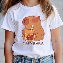 Short-Sleeved, Round-Neck T-Shirt With Capybara Print - White - View 4