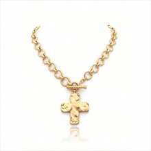 Hammered Bold Cross Necklace Thick Chain Set For Women Men Chunky Golden Silvery Statement Pendant Necklace Vintage Chain Pendant Jewelry