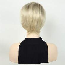 Synthetic Short Pixie Cut Straight Blonde Wig With Side Bangs For Women Daily Party Cosplay Fake Hair Heat Resistant