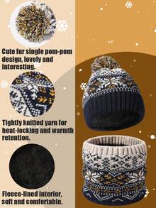 4pcs 5-10Y Baby Earless Hat, Fingerless Gloves & Scarf Set, Girls & Boys, Knitted Warm Winter Hat, Gloves & Scarf Set With Wool Lining For Toddlers, Kids Winter Hat, Gloves & Scarf Set, Girls Knitted Earless Hat With Pom Pom, Fingerless Gloves & Neck Warmer Set With Wool Lining - 4PCS - View 7