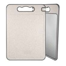 双面不锈钢切菜板，带汁槽和防滑硅胶垫 - 适合家庭和餐厅使用