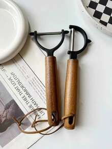 1 pieza Pelador de acero inoxidable y mango de madera de rosa, pelador multifuncional de frutas y verduras, pelador de patatas, rebanador