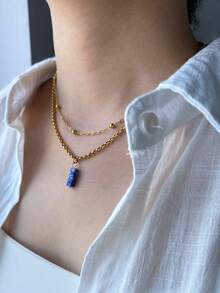 1pc Gold Fashionable Simple Chain Stainless Steel Jewelry Necklace With Unique Personalized - Gold - View 2