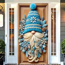 Copertura per porta natalizia con gnomo HEGO - in poliestere, senza alimentazione elettrica, perfetta per decorazioni natalizie da interni ed esterni