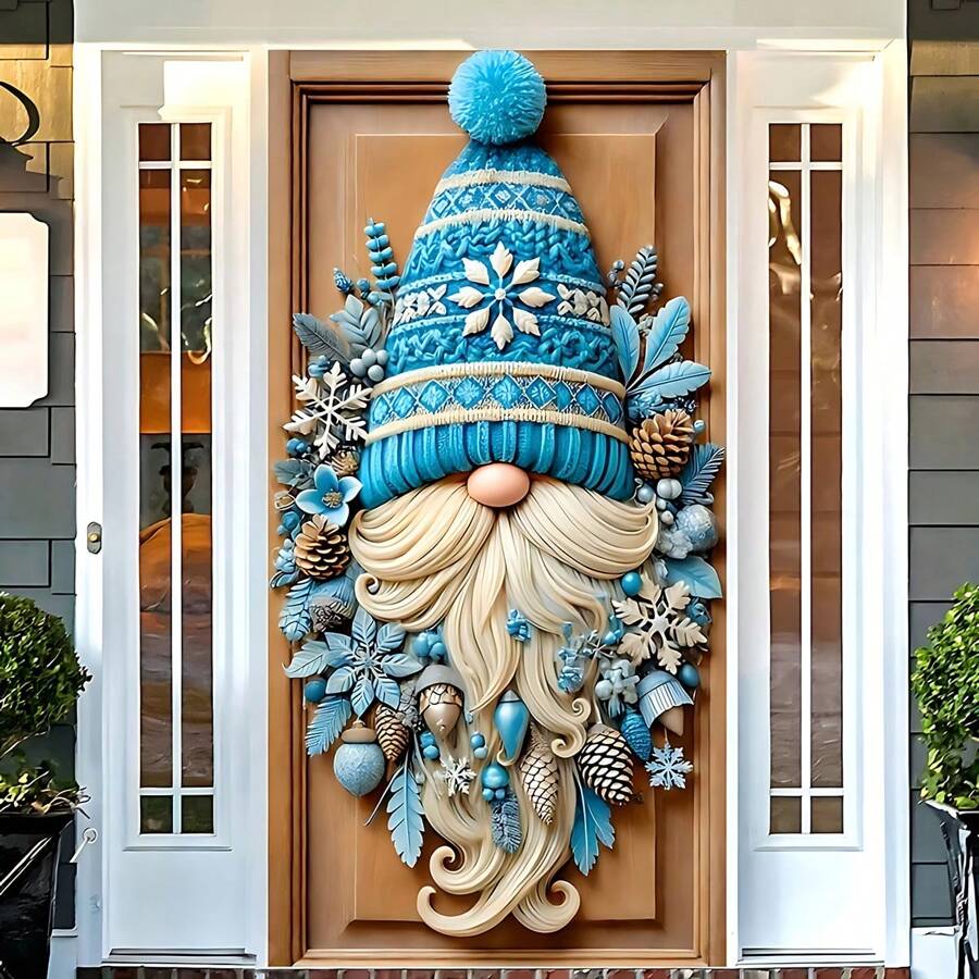 Copertura per porta natalizia con gnomo HEGO - in poliestere, senza alimentazione elettrica, perfetta per decorazioni natalizie da interni ed esterni