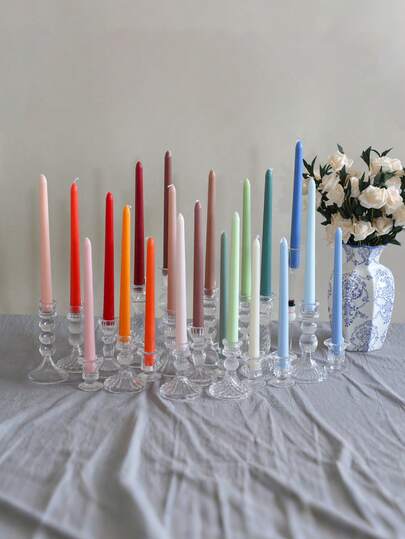 4pcs/Set,A Box Of Four 25cm Long Pole Gradient Color Smokeless Candles, Holiday Candles, Candlelight Dinner Candles, Home Decoration, Birthday Candles, A Variety Of Colors, Banquet Parties Romantic Wedding, Venue Decoration