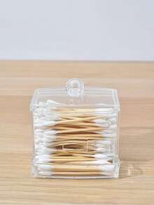 Cotton Swab Dispenser, Transparent Wooden Lid Medicine Bottle Container With Cover, Bathroom Canister, Cotton Ball Makeup Box, Cotton Swabs, Dental Floss, Bathroom Accessories, Bathroom Storage And Organization