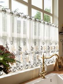 1pc Hang Rod Free Installation Floral Embroidered Half Short Curtain, Suitable For Bedroom, Kitchen, Living Room Home Divider - Multicolor - View 17