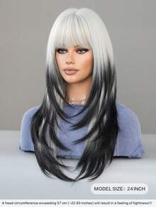 7JHH WIGS 24英寸黑白渐变色假发，带刘海，采用柔软耐热合成纤维制成，适合派对、角色扮演、万圣节、音乐节等场合。 - 黑與白 - 查看 4