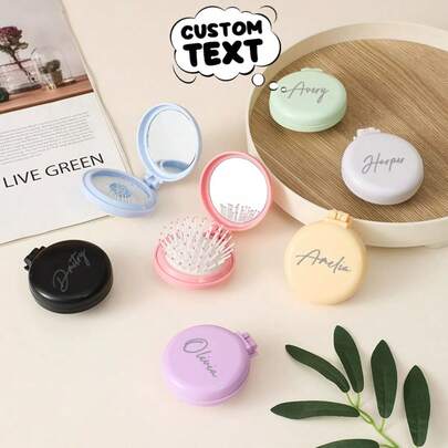 Pente com almofada de ar personalizado, pente com almofada de ar em cores vibrantes, conjunto de pente com espelho personalizado, 7 opções de cores, mini pente portátil dobrável com almofada de ar, pente massageador para uso doméstico com espelho e escova de cabelo integrada, acessórios de beleza natalinos