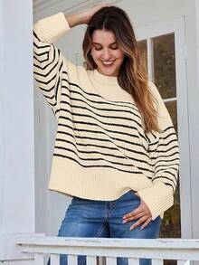 Women's Oversized Sweaters Fuzzy Chunky Warm Pullover Sweater/Vacation Outfits Women/Valentine Outfits For Women - 條紋杏色 - 查看 3