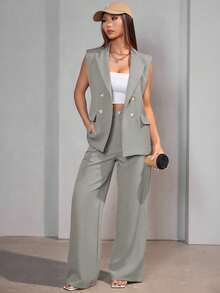MODA MO, REF: AS-1347 Women's Casual Suit Vest | Elegant Tailored Set | Sophisticated Look | Women's 2-Piece Blazer | Refined Style | Versatile For Casual Or Formal Occasions | Size S, M, L | High Quality | Comfort And Style - 淺灰色 - 查看 6