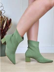 Women's Sock Boots With Low Block Heel And Medium Elastic Kinit - màu xanh lá - Xem 2