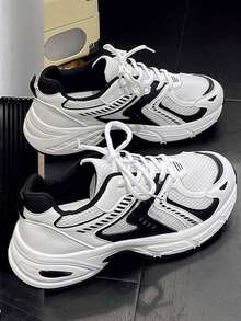 新款女士休闲运动鞋，厚底运动鞋，男女情侣鞋，适合所有季节 - 黑與白 - 查看 2