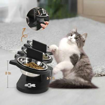 加高猫碗，可调节猫食碗，15 度倾斜食碗，适用于猫、幼犬和小型宠物，加高狗食碗，可调节狗粮和水碗，带 3 个不锈钢支架，宠物必需品，易于组装和携带，易于清洁，可拆卸和清洗，适用于多只小猫的必备猫碗