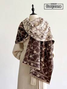 1pc Minimalist Floral Jacquard Knit Scarf, Warm And Fashionable For Women, Suitable For Air-Conditioned Rooms, Autumn/Winter - Multicolor - View 6