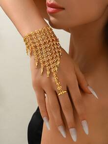 1 Peça Anel-Pulseira Ajustável de Estilo Boêmio Vintage com Borla Geométrica, Adequado para Desempenho, Festa e Reunião Femininas