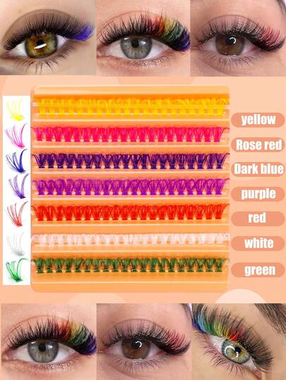 140 peças/Conjunto Cílios Enxertados Coloridos Mistos, 7 Cores do Arco-Íris, Cílios Falsos de Vison Multicamadas Macios, 16mm, Adequados para Palco, Natal, Festa, Maquiagem Brilhante Cílios Postiços