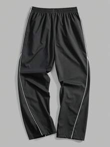 Men's Contrast Color Patchwork Pants, Spring/Autumn High Street Design Functional Casual Straight Leg Trousers - Black - View 3