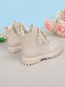 1 Pair Kids Boots, PU Design Heart-Shaped Zipper Thick Sole Boots, Suitable For Boys And Girls, Elementary/Middle School Students, All Seasons, Commuting, Holidays, Parties