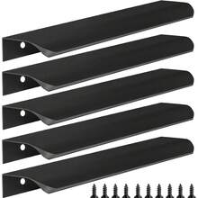 Conjunto de 5 ou 10 puxadores embutidos pretos, ideais para armários, guarda-roupas, gavetas e gabinetes de cozinha. Puxadores modernos de alumínio embutidos para portas de guarda-roupa, acabamento preto fosco. - Preto - Ver 12