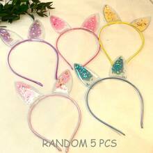5pcs Girls Cute Cartoon Sweet Cat Ear Sequin Headband ,Multicolor Cat Ear Hairband For Kids,Cute Metal Headband Hair Accessories For Kids