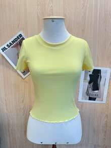 Solid Ruched Ribbed T-Shirt - Hellgelb - Übersicht 3