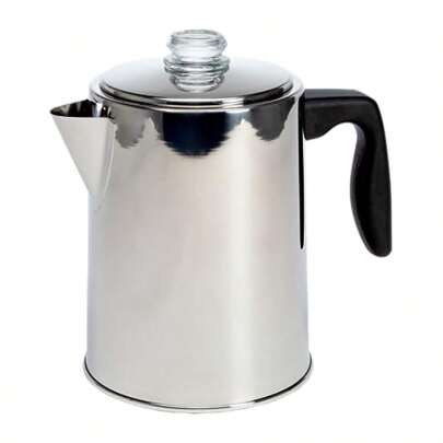 **Stovetop Coffee Percolator Premium Stainless Steel Coffee Maker With Reusable Filter Basket NonDrip Spout Glass Knob Brew Indicator And Heat Resistant Handle Dishwasher  8 Cup