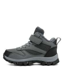 Children's Outdoor Hiking Shoes, Waterproof Leather Upper, Non-Slip Durable Running Shoes, Adjustable Hook And Loop, Warm For Winter