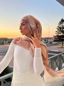 1件装女士围巾波西米亚水彩雪纺头巾，穆斯林头巾，适合日常佩戴，秋季 - 粉色 - 查看 4