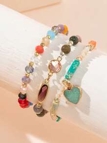 3 件心形吊坠水晶串珠手链情人节、妈妈、母亲、母亲节、礼物