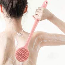 1pc Double-Sided Silicone Bath Brush, Long Handle Shower Brush - Body Massage Relaxing Back Scrubber, Easy To Clean, Soft Bristle Exfoliating Brush, Home Bathroom Use - Multicolor - View 2