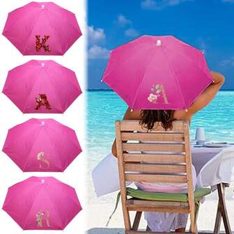 1PC Rain Umbrella Hat With Elastic Band Anti-Rain Headwear Beach Cap Waterproof Sunscreen Hat Umbrella Initial Letter Printing Folding Head Umbrella Lightweight For Camping Hiking Fishing