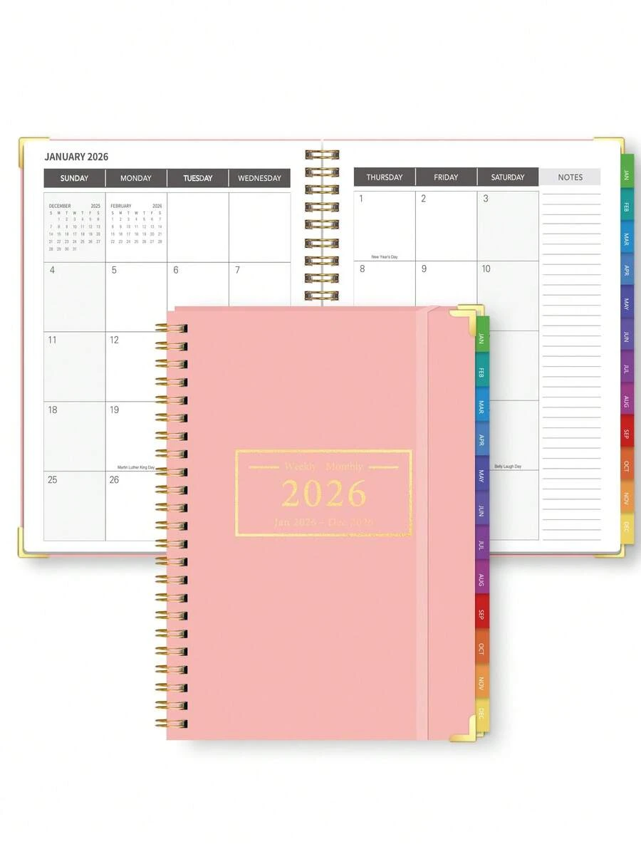 2026.1-2026.12 Monthly Calendar Book, Simple Monthly Weekly Daily Planner Calendar Notebook With Monthly Overview Grids,Monthly Tabs&Notes,Office Decor, Back To School Supplies,Perfect Gifts
