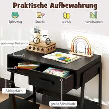 Children's Desk With Chair Set, Children's Desk Set With Drawer, Pinewood Legs, Children's Seating Group, Youth Desk, Student Desk For Children From 3 Years, 85 X 48 X 70 Cm - Black - View 3