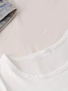 1pc Camiseta Casual de Cuello Redondo para Hombres y Mujeres con Lindo Estampado de Oso Negro, Poliéster 95% Spandex 5% Tejido de Punto, Estiramiento Medio, Todas las Estaciones - Blanco - Ver 6
