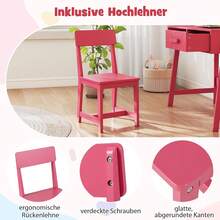 Children's Desk With Chair Set, Children's Desk Set With Drawer, Pinewood Legs, Children's Seating Group, Youth Desk, Student Desk For Children From 3 Years, 85 X 48 X 70 Cm - Pink - View 4