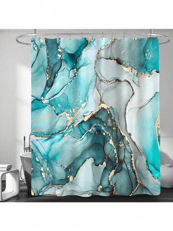 Marble Shower Curtain Set, 66x72 Inch, Modern Abstract Fabric Shower Curtain For Bathroom, Luxury Art Decor Gold Ink Texture Watercolor Shower Curtain Set With Hooks Bathroom Decor