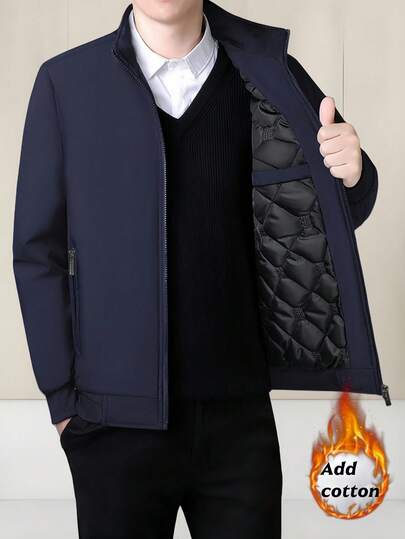 1pc Men's Long Sleeve Casual Stand Collar Cotton-Padded Jacket, Fashion Versatile & Comfortable Outwear For Autumn/Winter