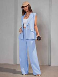 MODA MO, REF: AS-1347 Women's Casual Suit Vest | Elegant Tailored Set | Sophisticated Look | Women's 2-Piece Blazer | Refined Style | Versatile For Casual Or Formal Occasions | Size S, M, L | High Quality | Comfort And Style - 淺藍色 - 查看 3