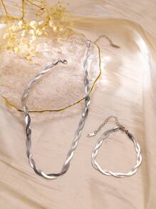 1 件欧美嘻哈不锈钢项链+手链适合女性日常佩戴