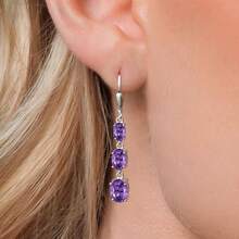 Gem Stone King 3-Stone Leverback Drop Dangle Earrings Women |   925 Sterling Silver |   Gemstone Birthstone |   Oval 8X6MM 7X5MM And 6X4MM |   Fine Jewelry Gifts Her Mom Women Wife - 紫水晶,二月 - 查看 3