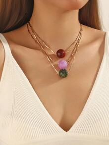 1 件波西米亚风格塑料云多色几何珠手工不对称链项链、礼物和日常佩戴 - 手工鏈條珠項鍊 - 查看 2